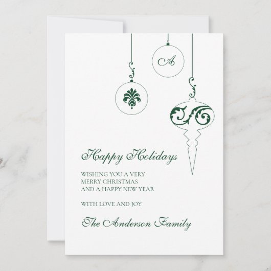 ハッピーホリデーズウィンターグリーンモノグラムバウブルフォト シーズンカード (正面)