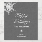 ハッピーホリデーズウィンタースノーフレークワインラベル – グレー ワインラベル (シングルラベル)