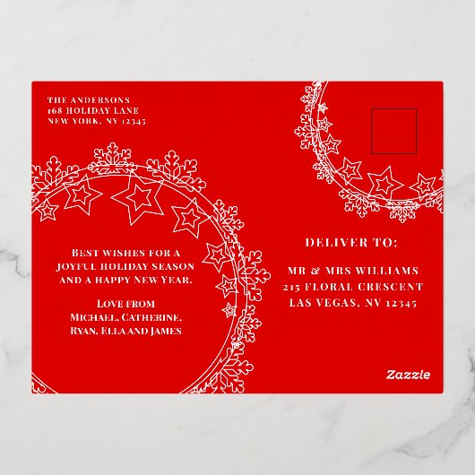 ハッピーホリデーズウィンタースノーフレーク1写真クリスマス 箔シーズンポストカード (裏面)