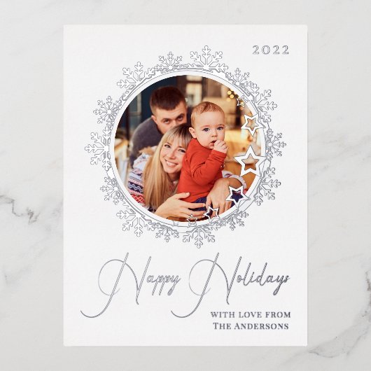 ハッピーホリデーズウィンタースノーフレーク1写真クリスマス 箔シーズンポストカード (正面)