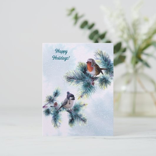 ハッピーホリデーズウィンターバードのクリスマス ポストカード (スタンド正面)