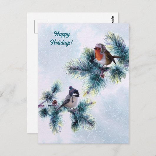 ハッピーホリデーズウィンターバードのクリスマス ポストカード (正面/裏面)