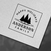 ハッピーホリデーズウィンターパインツリーズクリスマスファミリー セルフインキングスタンプ