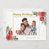 ハッピーホリデーズウィンターフラワークリスマスフォト 招待状 (正面)