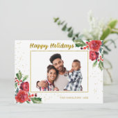 ハッピーホリデーズウィンターフラワークリスマスフォト 招待状 (スタンド正面)