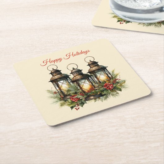 ハッピーホリデーズウィンターランタン スクエアペーパーコースター (アングル)