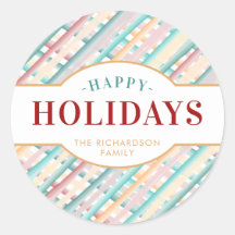 ハッピーホリデーズウォータカラーストライプクリスマス