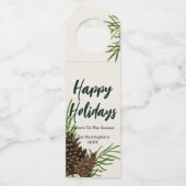 ハッピーホリデーズウォーターカラーウィンターパインアイボリー ボトルネックタグ (正面)