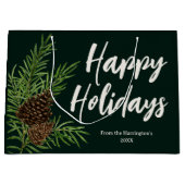 ハッピーホリデーズウォーターカラーウィンターパイングリーン ラージペーパーバッグ (正面)