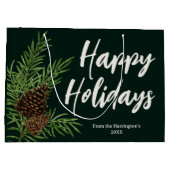 ハッピーホリデーズウォーターカラーウィンターパイングリーン ラージペーパーバッグ (裏面)