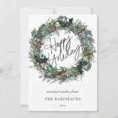 ハッピーホリデーズウォーターカラークリスマスリース シーズンカード (正面)