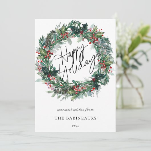 ハッピーホリデーズウォーターカラークリスマスリース シーズンカード (スタンド正面)