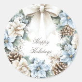 ハッピーホリデーズウォーターカラークリスマスリース ラウンドシール (正面)