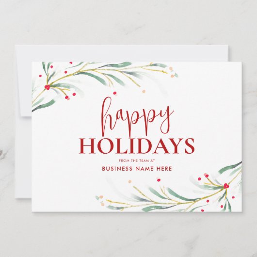 ハッピーホリデーズウォーターカラーグリーナリービジネス シーズンカード (正面)