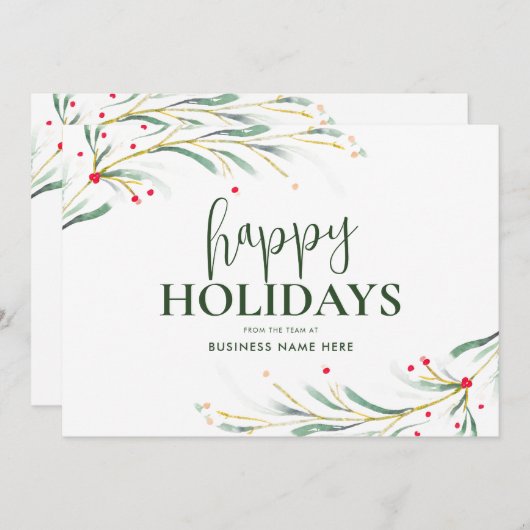 ハッピーホリデーズウォーターカラーグリーナリービジネス シーズンカード (正面/裏面)