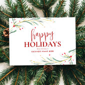 ハッピーホリデーズウォーターカラーグリーナリービジネス シーズンカード