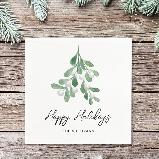 ハッピーホリデーズウォーターカラーグリーナリー スタンダードカクテルナプキン