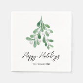 ハッピーホリデーズウォーターカラーグリーナリー スタンダードカクテルナプキン (正面)