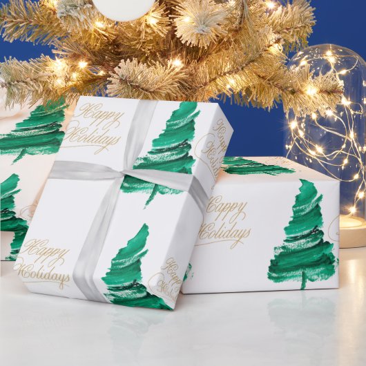 ハッピーホリデーズウォーターカラーツリー ラッピングペーパー (クリスマス)