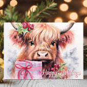 ハッピーホリデーズウォーターカラーハイランドカウクリスマス シーズンカード