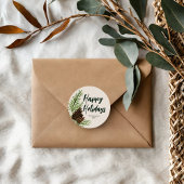 ハッピーホリデーズウォーターカラーパインウィンターグリーン ラウンドシール