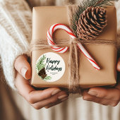 ハッピーホリデーズウォーターカラーパインウィンターグリーン ラウンドシール