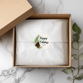 ハッピーホリデーズウォーターカラーパインウィンターグリーン ラウンドシール