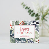 ハッピーホリデーズウォーターカラーフローラビジネス シーズンポストカード (スタンド正面)