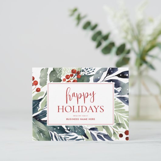 ハッピーホリデーズウォーターカラーフローラビジネス シーズンポストカード (スタンド正面)