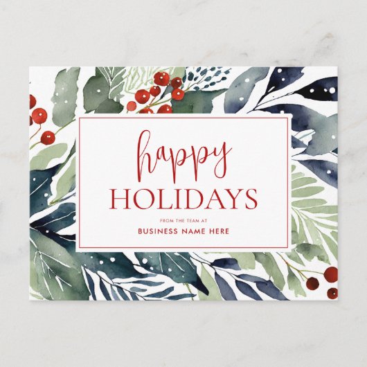 ハッピーホリデーズウォーターカラーフローラビジネス シーズンポストカード (正面)