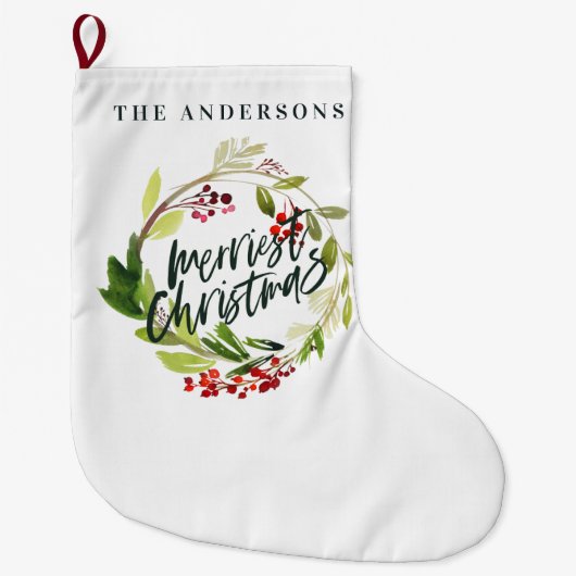 ハッピーホリデーズウォーターカラーフローラホリデーラージCh ラージクリスマスストッキング (正面)