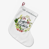 ハッピーホリデーズウォーターカラーフローラホリデー ラージクリスマスストッキング (正面 (吊り時))