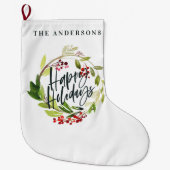 ハッピーホリデーズウォーターカラーフローラホリデー ラージクリスマスストッキング (正面)