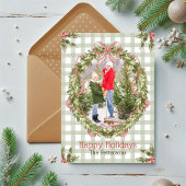 ハッピーホリデーズウォーターカラーフローラボウファミリーフォト シーズンカード