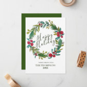 ハッピーホリデーズウォーターカラーフローラリース ノートカード (正面/裏面インサイチュ)