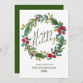 ハッピーホリデーズウォーターカラーフローラリース ノートカード (正面/裏面)