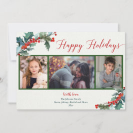 ハッピーホリデーズウォーターカラーホリー3フォトカード