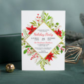 ハッピーホリデーズウォーターカラーポインセチア |クリスマス 招待状