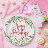 ハッピーホリデーズウォーターカラーリースクリスマスディナー ペーパープレート (パーティー)