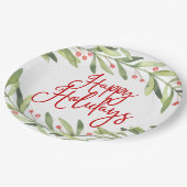 ハッピーホリデーズウォーターカラーリースクリスマスディナー ペーパープレート (アングル)