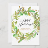 ハッピーホリデーズウォーターカラーリース企業のクリスマス シーズンカード (正面)