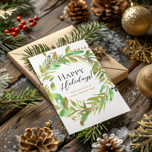 ハッピーホリデーズウォーターカラーリース企業のクリスマス シーズンカード