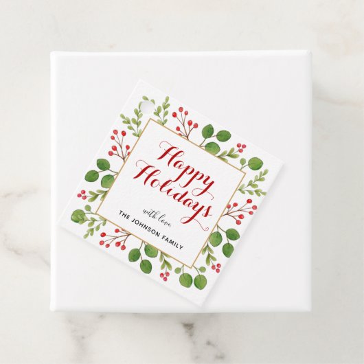 ハッピーホリデーズウォーターカラー冬の緑の広場 フェイバータグ (インサイチュ)