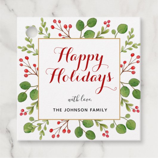 ハッピーホリデーズウォーターカラー冬の緑の広場 フェイバータグ (正面)