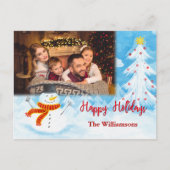 ハッピーホリデーズウォーターカラー雪だるまフォトクリスマス ポストカード (正面)