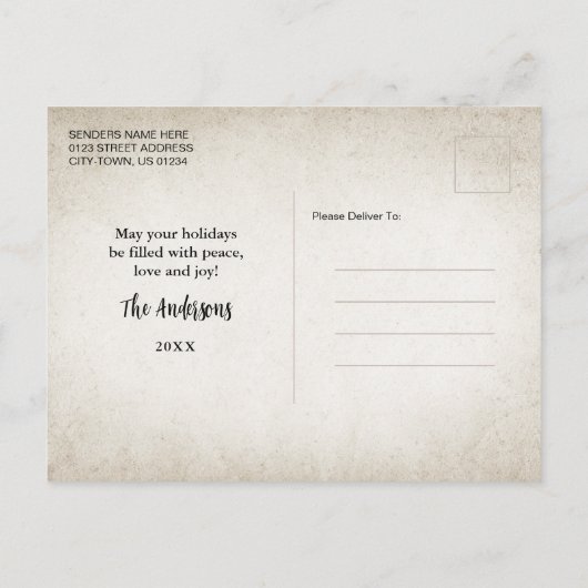 ハッピーホリデーズウォーター素朴カラー格言ファミリー シーズンポストカード (裏面)