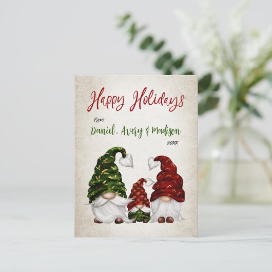 ハッピーホリデーズウォーター素朴カラー格言ファミリー シーズンポストカード (スタンド正面)