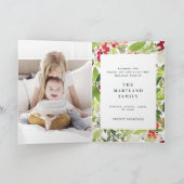 ハッピーホリデーズウォーター色フローラフォトホリデー カード (内部)