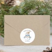 ハッピーホリデーズウォーター色雪だるまファミリー名 ラウンドシール