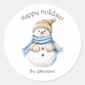 ハッピーホリデーズウォーター色雪だるまファミリー名 ラウンドシール (正面)